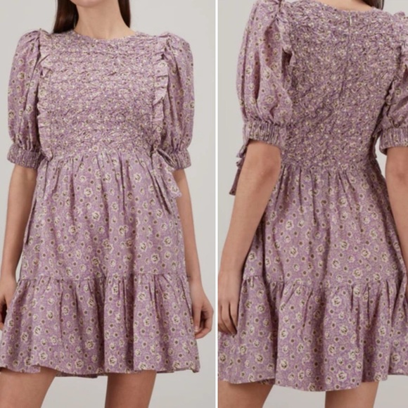 Sea New York Ida Puff Sleeve Dress in Purple Floral, size S - Picture 2 of 6